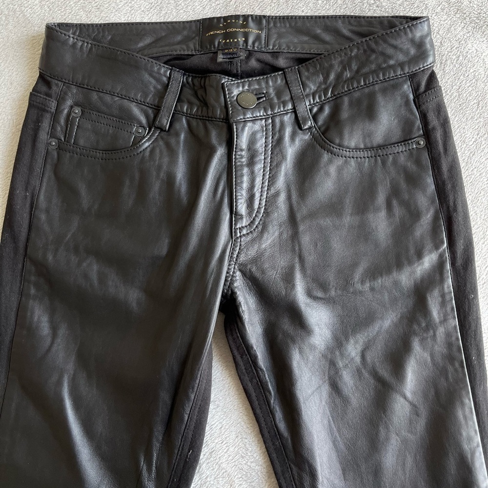 French Connection Leather Paneled Mixed Media Skinny Pants Black Womens Size 4 - Picture 11 of 11